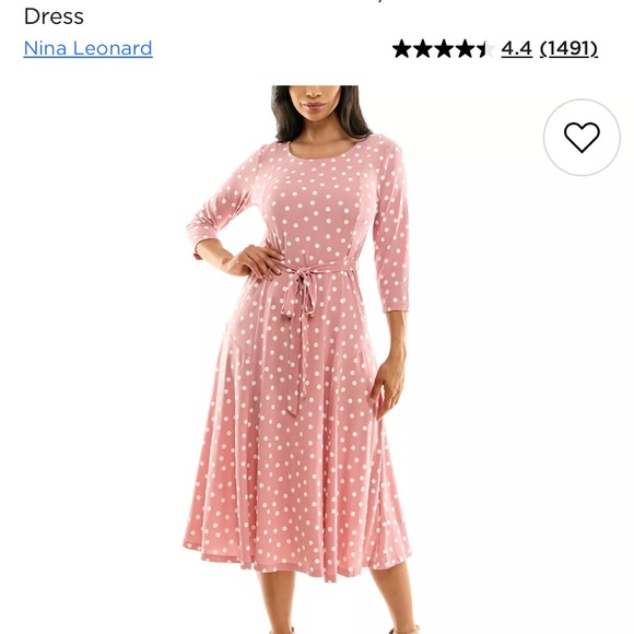 Nina Leonard Dresses & Skirts - Nina Leonard Blush Polka Dot Midi Sylvia Dress ( Dusty Rose)